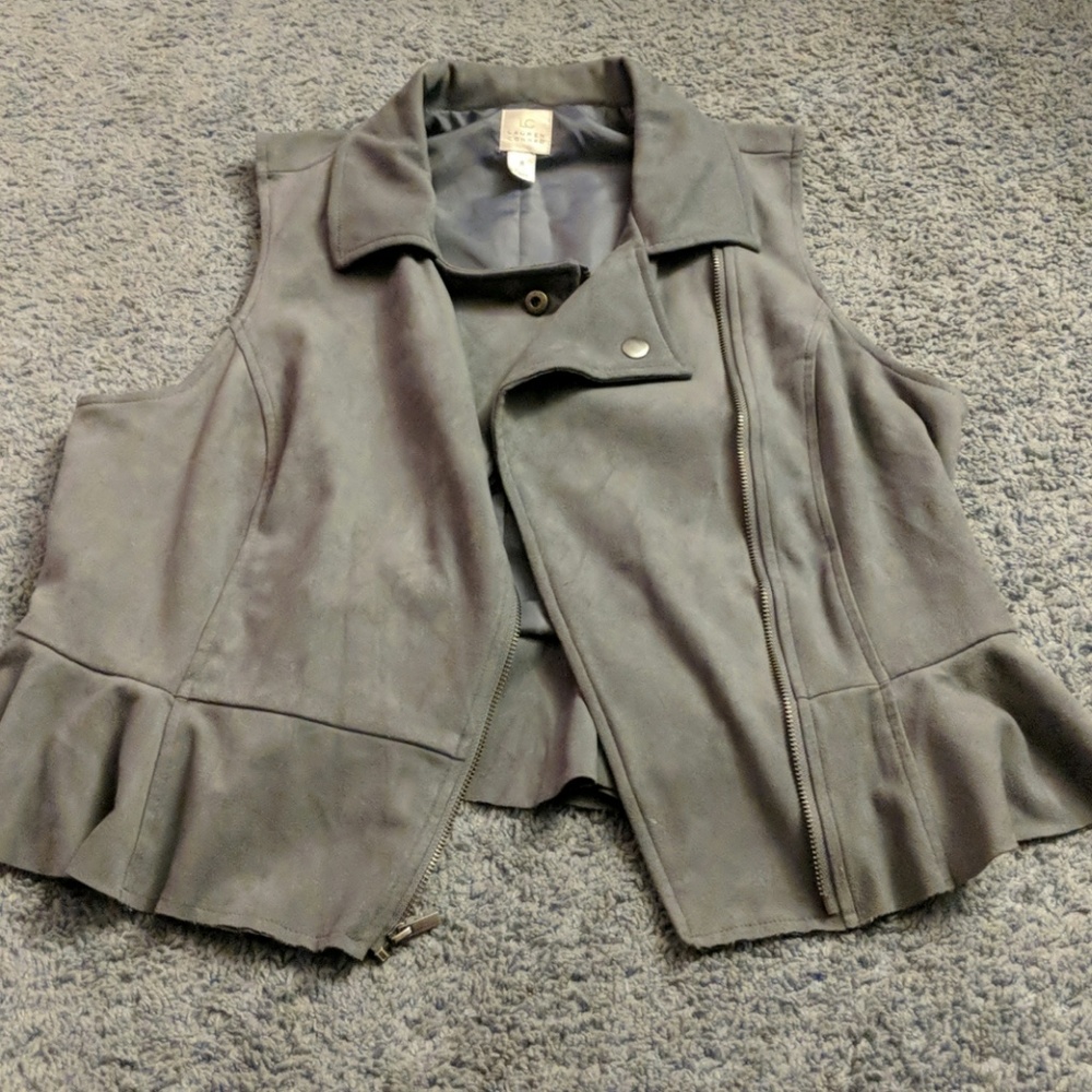 Gray suede zip up vest